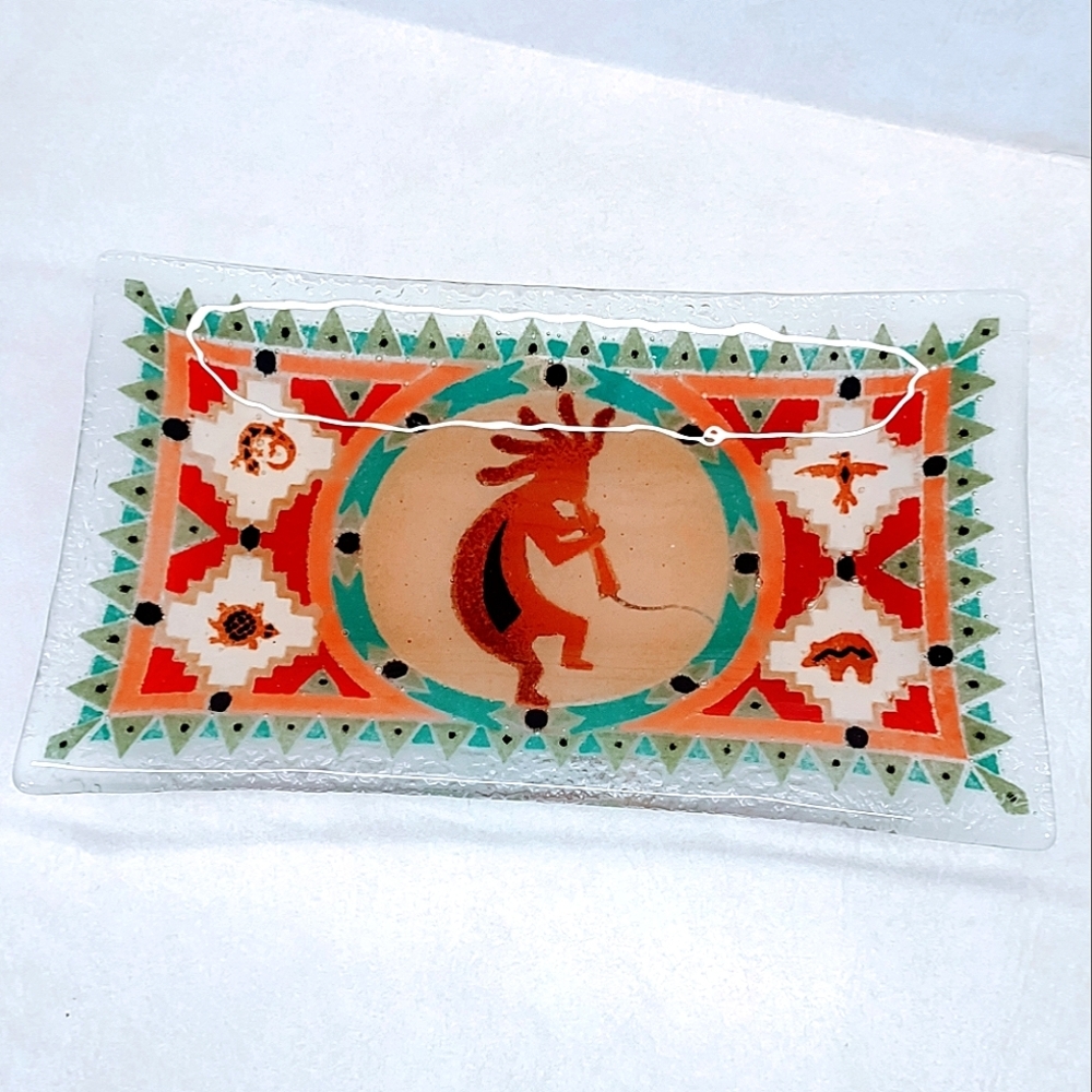KOKOPELLI FUSED GLASS TRAY SIGNED BY PEGGY KARR RETIRED 2002 - Picture 3 of 9